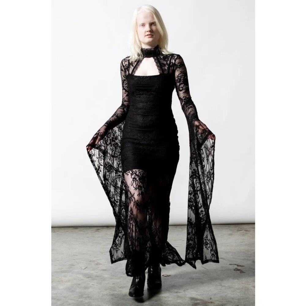 Killstar Gothic Goth Vintage Voctorian Lace Maxi Dress - Phenomena Black Sz M